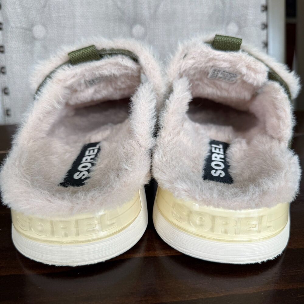 SOREL Viibe Clog Women's Suede Cozy Casual Faux Fur Lined Green Slip On Size 6.5 - Picture 10 of 11